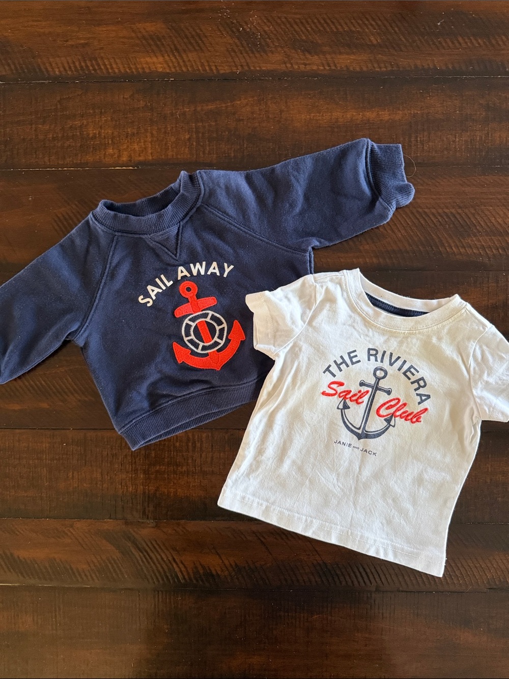 Janie and Jack Navy & White Sail Club Anchor Sweatshirt + Tee Set